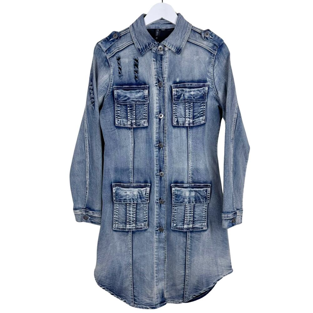 Ethyl Denim Blue Dress Women's Size S Button Down Pockets Knee Length Dress